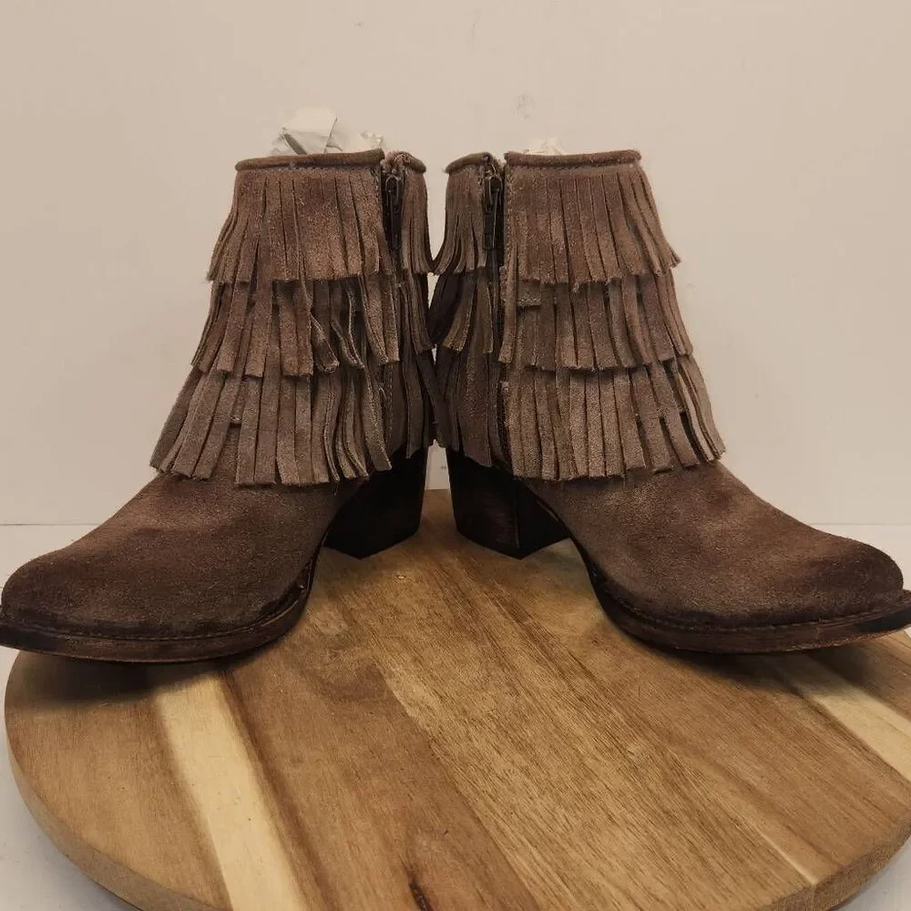 Freebird by Steven Women's Distressed Belle Suede Fringe Booties Size 7 Brown